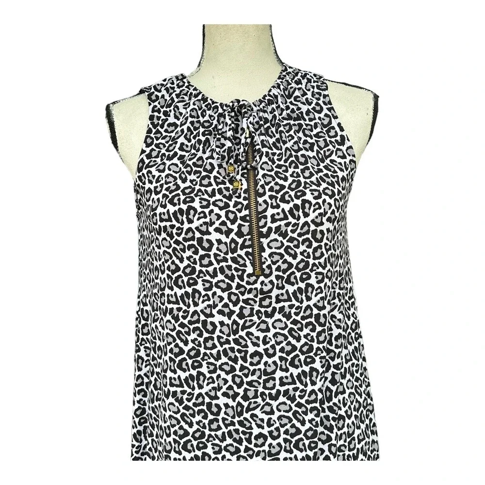 Michael‎ Kors Women Sleeveless Casual Dress BLACK White Print TASSEL Size XS
